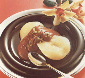 gruszki w ciepym sosie czekoladowym
